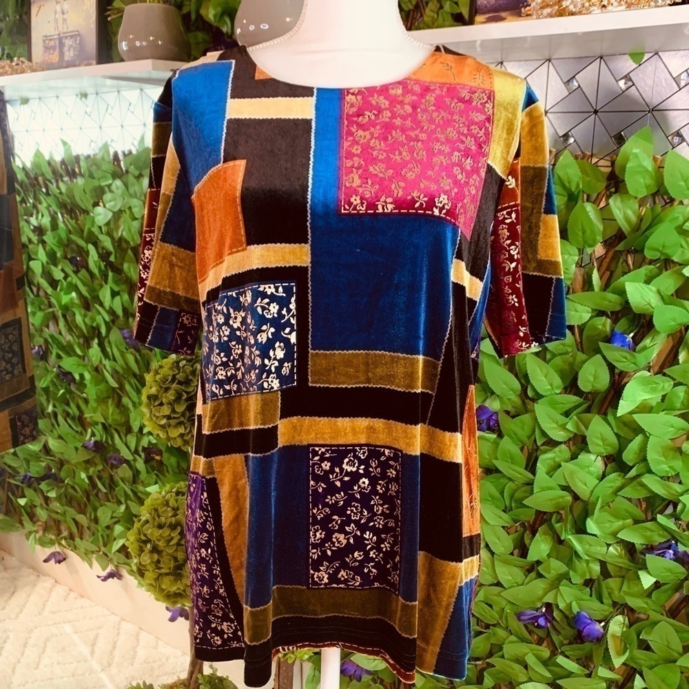 Vintage Blair Velvet Floral Blouse Women’s M 90s Boho Hippie